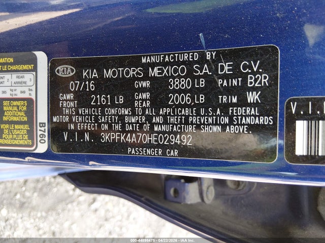 Продажа на аукционе авто 2017 Kia Forte Lx, vin: 3KPFK4A70HE029492, номер лота: 44898475