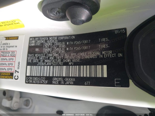JTEBU5JRXF5231793 Toyota 4runner Trail Premium