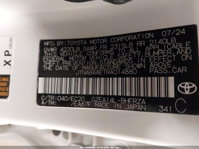44898486 :رقم المزاد ، JTNABAAE1RA014880 vin ، 2024 Toyota Gr Corolla Premium مزاد بيع