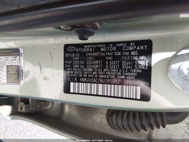 Продажа на аукционе авто 2011 Hyundai Tucson Gls, vin: KM8JU3AC7BU181382, номер лота: 44898523