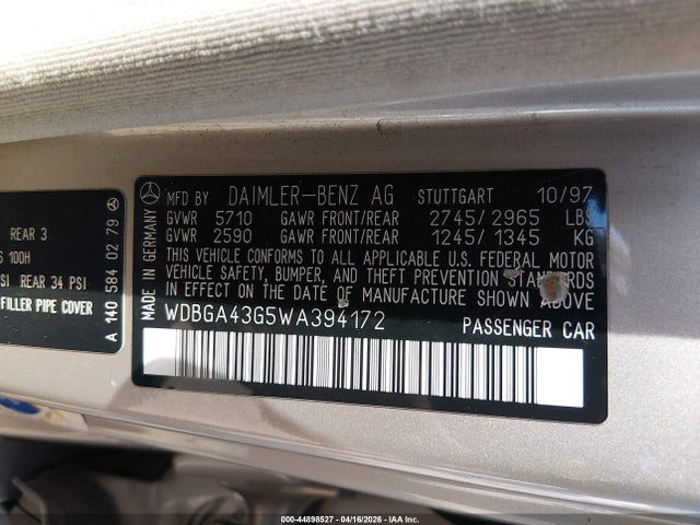 Aukcja sprzedaży 1998 Mercedes-benz S 420, vin: WDBGA43G5WA394172, numer aukcji: 44898527