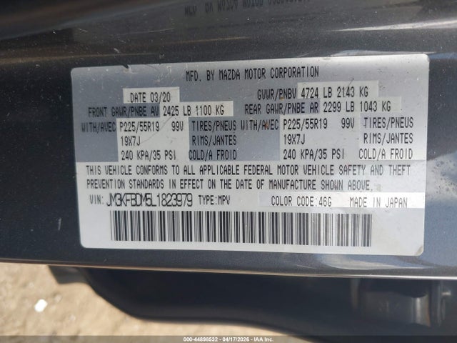 Aukcja sprzedaży 2020 Mazda Cx-5 Grand Touring, vin: JM3KFBDM5L1823979, numer aukcji: 44898532