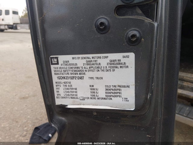 44898546 :رقم المزاد ، 1GCHK23192F212487 vin ، 2002 Chevrolet Silverado 2500hd Ls مزاد بيع