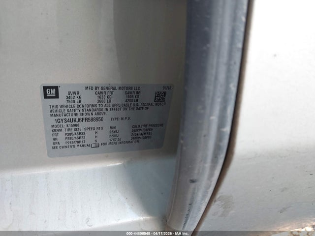 2015 Cadillac Escalade Esv Platinum მანქანა იყიდება აუქციონზე, vin: 1GYS4UKJ6FR588950, აუქციონის ნომერი: 44898548