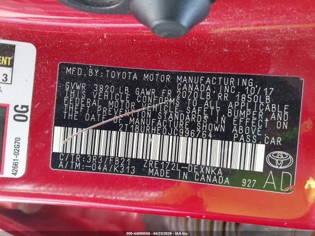 Toyota COROLLA LE 2018 2T1BURHE0JC996764 Image 9