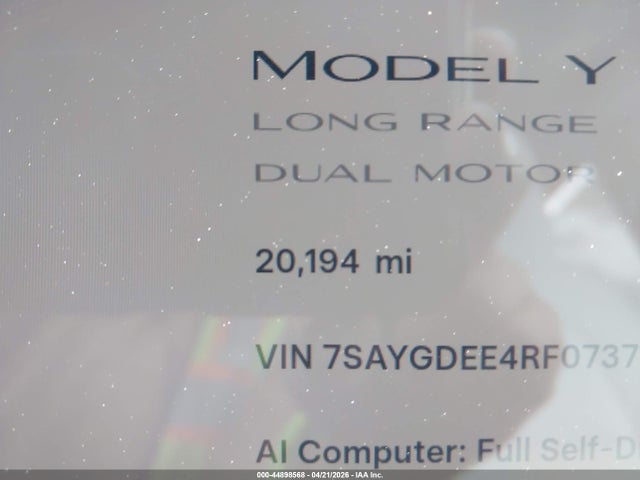 2024 Tesla Model Y Long Range Dual Motor All-wheel Drive მანქანა იყიდება აუქციონზე, vin: 7SAYGDEE4RF073772, აუქციონის ნომერი: 44898568
