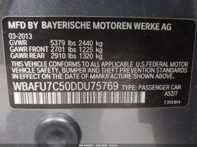 Aukcja sprzedaży 2013 Bmw 535i Xdrive, vin: WBAFU7C50DDU75769, numer aukcji: 44898577