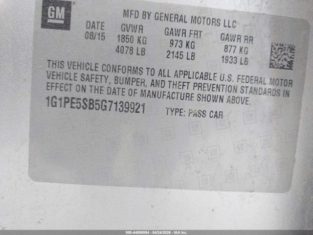 1G1PE5SB5G7139921 Chevrolet Cruze Limited 1lt Auto