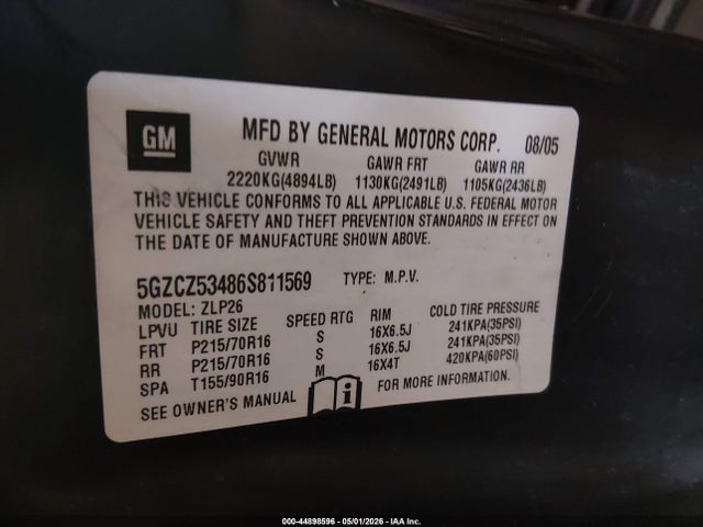 44898596 :رقم المزاد ، 5GZCZ53486S811569 vin ، 2006 Saturn Vue V6 مزاد بيع