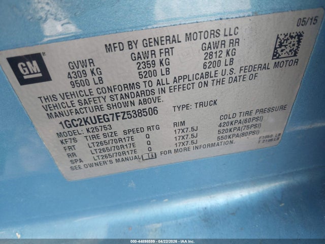 Продажа на аукционе авто 2015 Chevrolet Silverado 2500hd Wt, vin: 1GC2KUEG7FZ538506, номер лота: 44898599