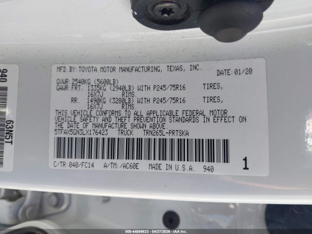 5TFAX5GN3LX176423 Toyota Tacoma Sr5