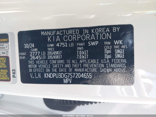 2025 Kia Sportage Hybrid Lx მანქანა იყიდება აუქციონზე, vin: KNDPU3DG7S7204655, აუქციონის ნომერი: 44898638