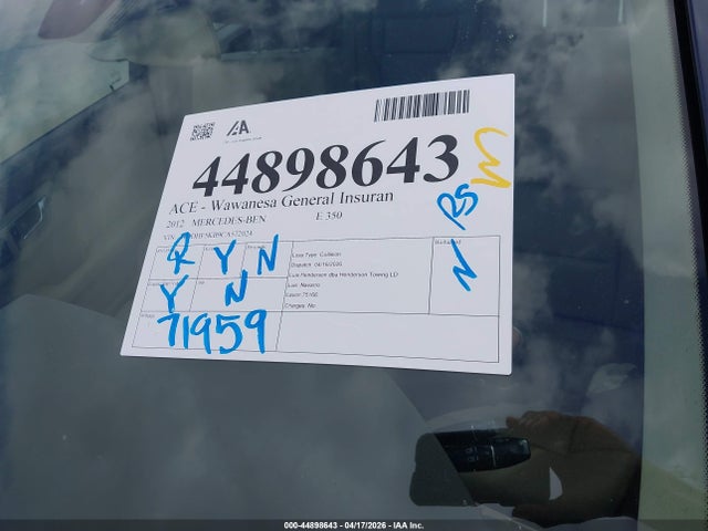 Aukcja sprzedaży 2012 Mercedes-benz E 350, vin: WDDHF5KB9CA572024, numer aukcji: 44898643