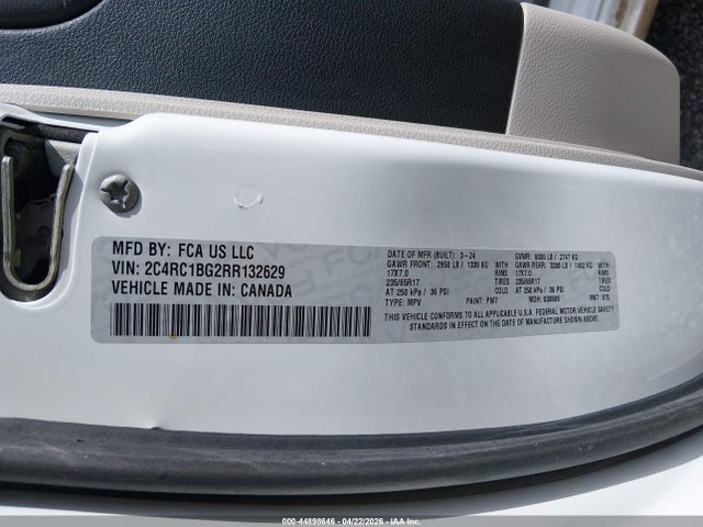 2024 Chrysler Pacifica Touring L მანქანა იყიდება აუქციონზე, vin: 2C4RC1BG2RR132629, აუქციონის ნომერი: 44898646