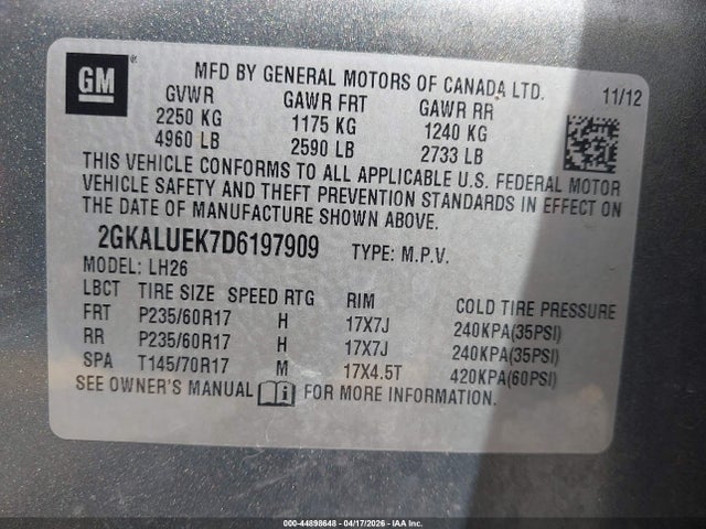 2013 Gmc Terrain Slt-1 მანქანა იყიდება აუქციონზე, vin: 2GKALUEK7D6197909, აუქციონის ნომერი: 44898648