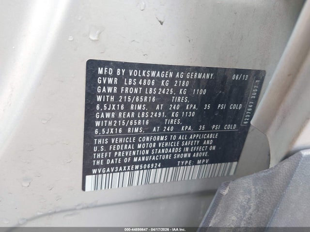 WVGAV3AXXEW506924 Volkswagen TIGUAN S