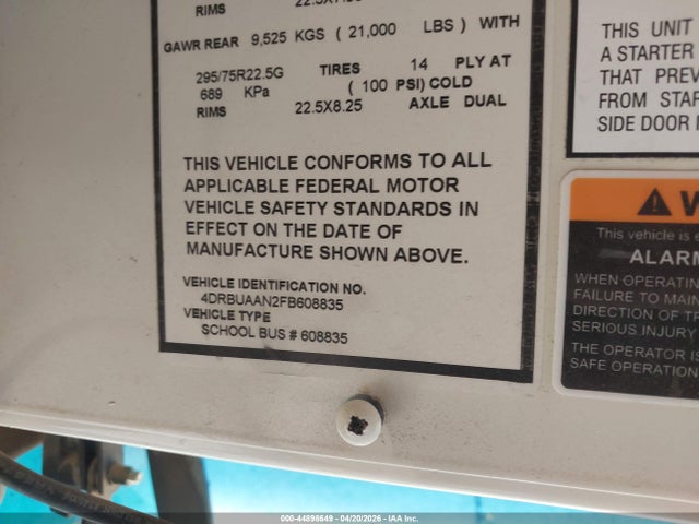 Auction sale of the 2015 Ic Corporation 3000 Ce, vin: 4DRBUAAN2FB608835, lot number: 44898649