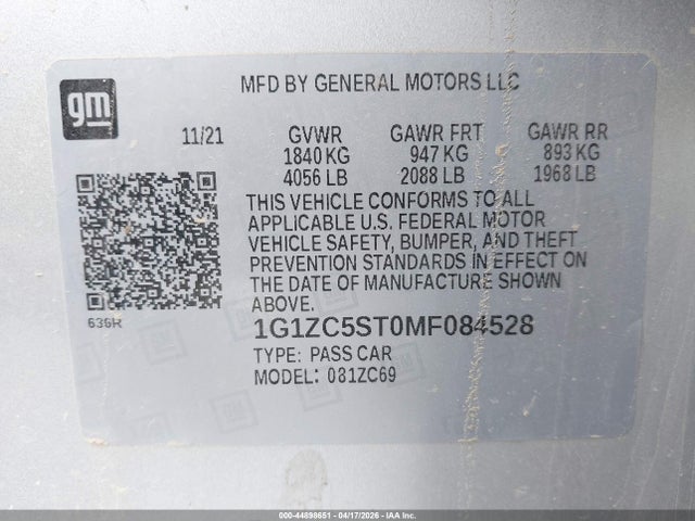 1G1ZC5ST0MF084528 Chevrolet Malibu Fwd 1fl