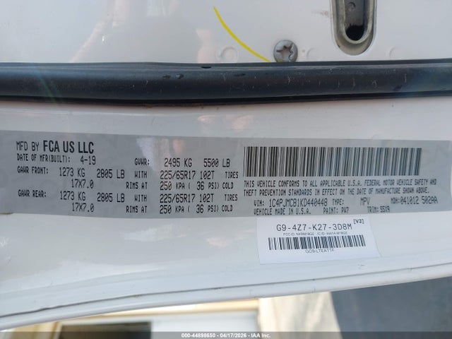 Aukcja sprzedaży 2019 Jeep Cherokee Latitude 4x4, vin: 1C4PJMCB1KD440448, numer aukcji: 44898650