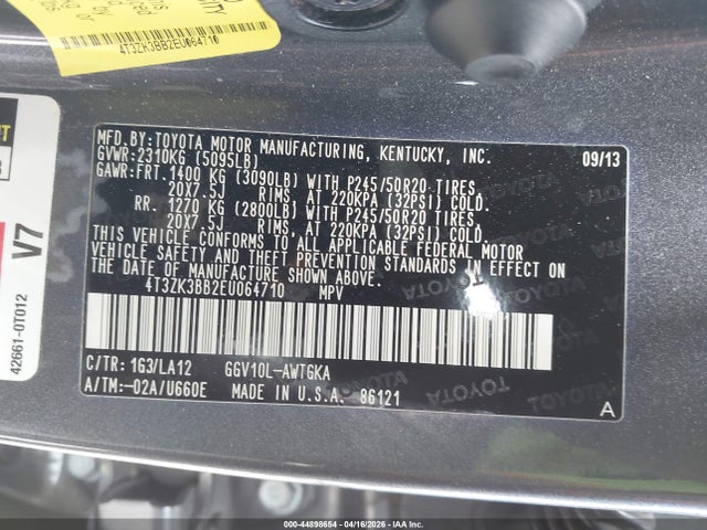 4T3ZK3BB2EU064710 Toyota Venza Limited V6
