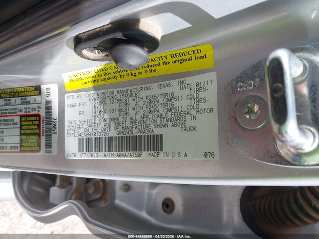 Продаж на аукціоні авто 2011 Toyota Tacoma Base V6, vin: 5TFLU4EN0BX013726, номер лоту: 44898669