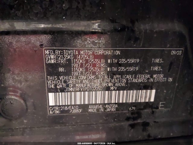 44898685 :رقم المزاد ، JTMN1RFV1PD102050 vin ، 2023 Toyota Rav4 Limited مزاد بيع
