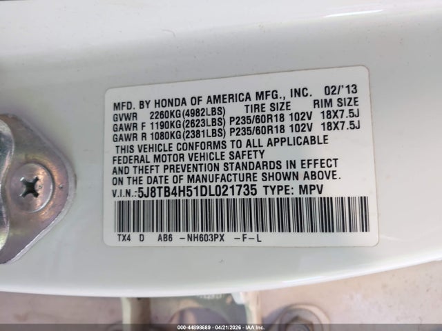 Продаж на аукціоні авто 2013 Acura Rdx, vin: 5J8TB4H51DL021735, номер лоту: 44898689