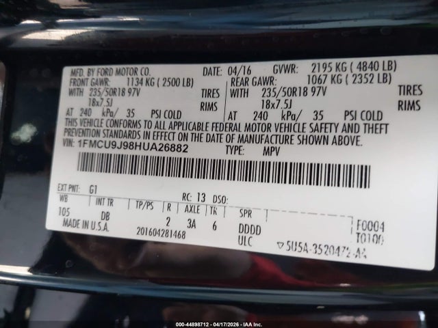 1FMCU9J98HUA26882 Ford Escape Titanium