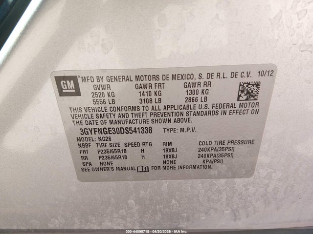 Продажа на аукционе авто 2013 Cadillac Srx Luxury Collection, vin: 3GYFNGE30DS541338, номер лота: 44898715