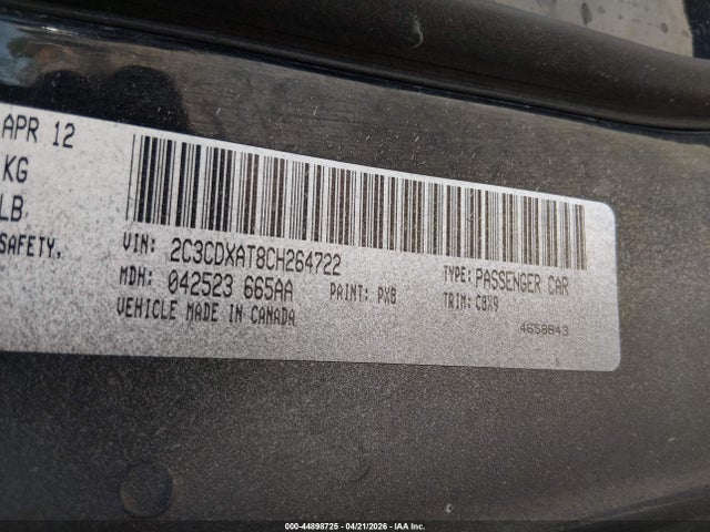 44898725 :رقم المزاد ، 2C3CDXAT8CH264722 vin ، 2012 Dodge Charger Police مزاد بيع