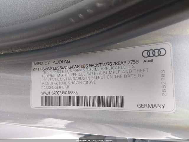 WAUH3AFC3JN018835 Audi A6 3.0t Premium