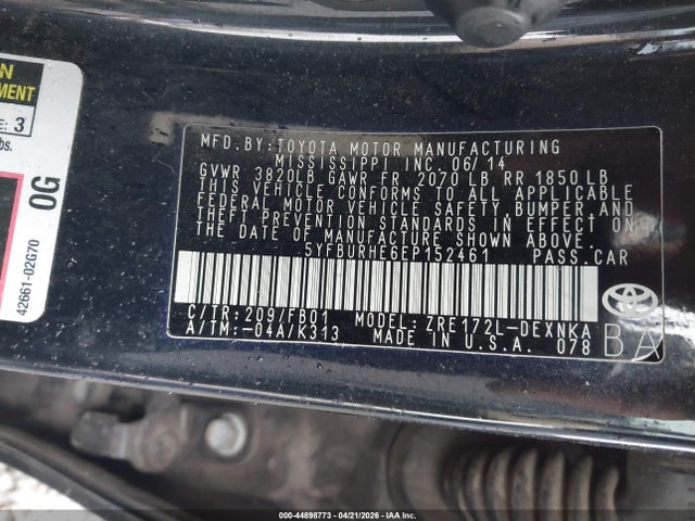5YFBURHE6EP152461 Toyota Corolla Le Plus