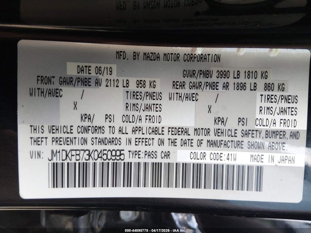Aukcja sprzedaży 2019 Mazda Cx-3 Sport, vin: JM1DKFB73K0450995, numer aukcji: 44898778