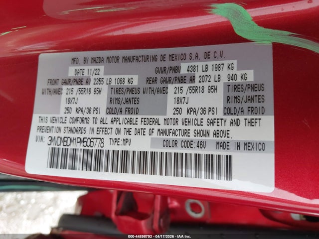 44898792 :رقم المزاد ، 3MVDMBDM1PM506778 vin ، 2023 Mazda Cx-30 2.5 S Premium مزاد بيع