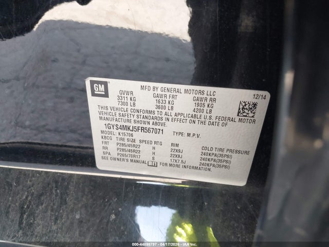 44898797 :رقم المزاد ، 1GYS4MKJ5FR567071 vin ، 2015 Cadillac Escalade Luxury مزاد بيع