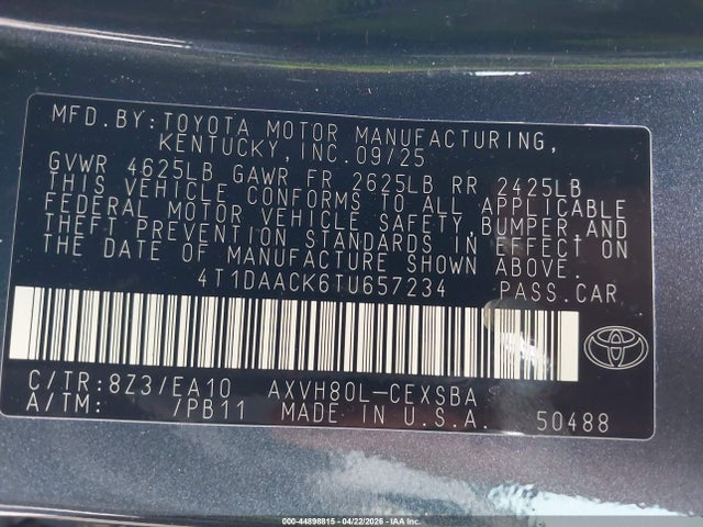 Aukcja sprzedaży 2026 Toyota Camry Se, vin: 4T1DAACK6TU657234, numer aukcji: 44898815