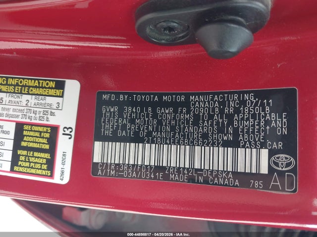 Продаж на аукціоні авто 2011 Toyota Corolla S, vin: 2T1BU4EE6BC662232, номер лоту: 44898817