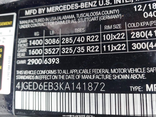 Продаж на аукціоні авто 2019 Mercedes-benz Amg Gle 43 Coupe 4matic, vin: 4JGED6EB3KA141872, номер лоту: 44898833