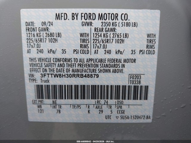 Aukcja sprzedaży 2024 Ford Maverick Xlt, vin: 3FTTW8H30RRB48879, numer aukcji: 44898842