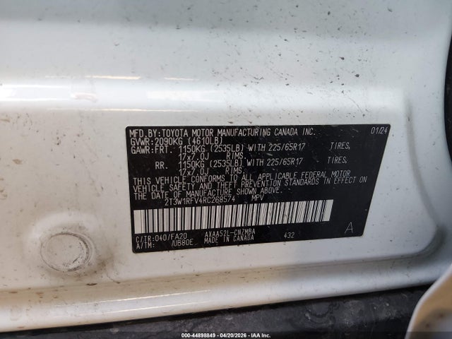 Aukcja sprzedaży 2024 Toyota Rav4 Xle, vin: 2T3W1RFV4RC268574, numer aukcji: 44898849