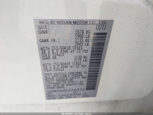Aukcja sprzedaży 2023 Nissan Pathfinder Sl Fwd, vin: 5N1DR3CA2PC226932, numer aukcji: 44898851