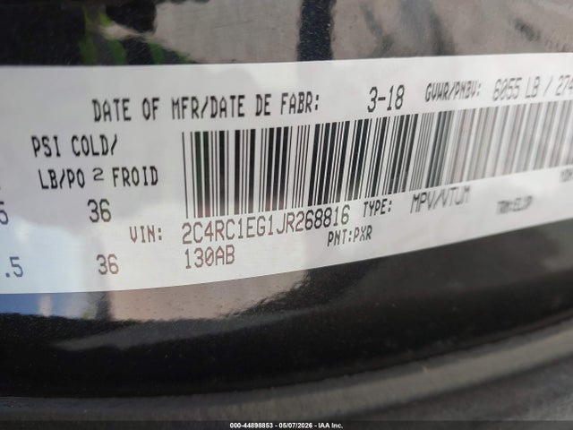 Auction sale of the 2018 Chrysler Pacifica Touring-l Plus, vin: 2C4RC1EG1JR268816, lot number: 44898853