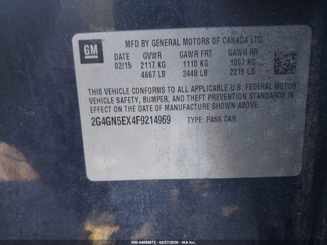 44898872 :رقم المزاد ، 2G4GN5EX4F9214969 vin ، 2015 Buick Regal Turbo/e-assist Premium I مزاد بيع