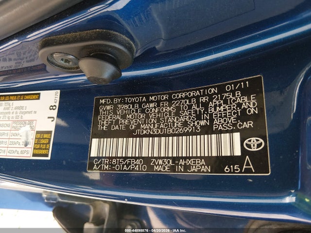 Aukcja sprzedaży 2011 Toyota Prius Two, vin: JTDKN3DU1B0269913, numer aukcji: 44898876