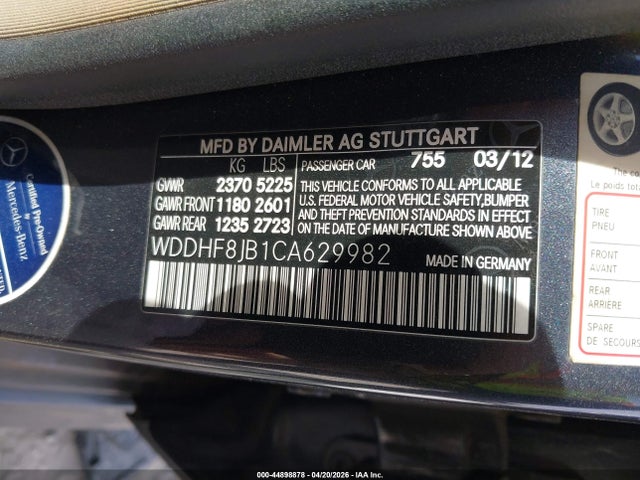 Aukcja sprzedaży 2012 Mercedes-benz E 350 4matic, vin: WDDHF8JB1CA629982, numer aukcji: 44898878