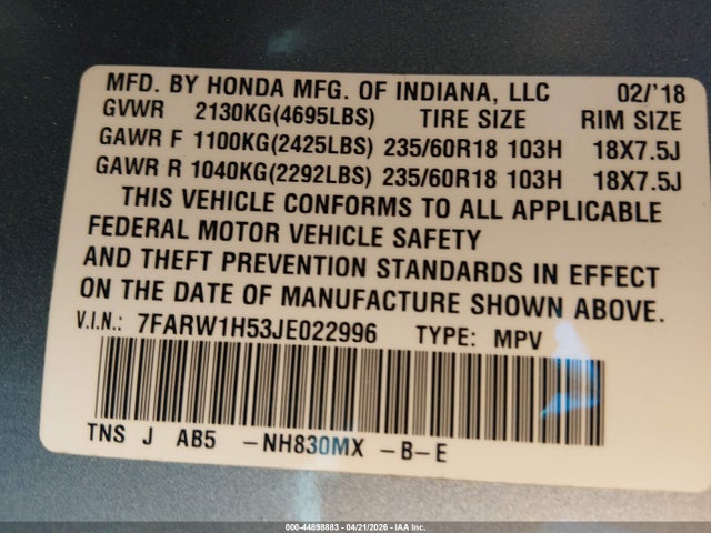 7FARW1H53JE022996 Honda CR-V EX
