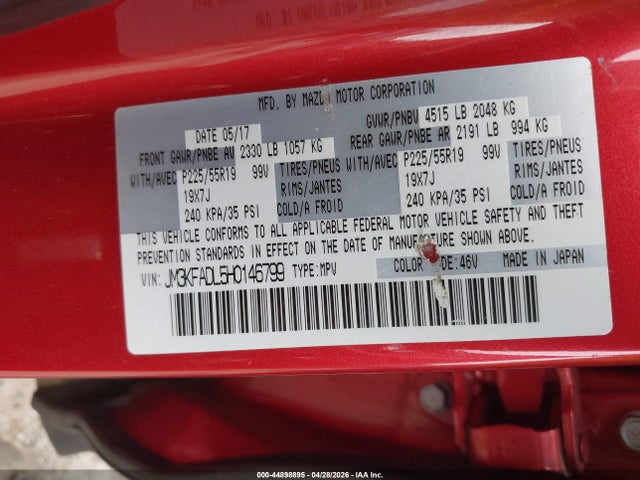 44898895 :رقم المزاد ، JM3KFADL5H0146799 vin ، 2017 Mazda Cx-5 Grand Touring مزاد بيع