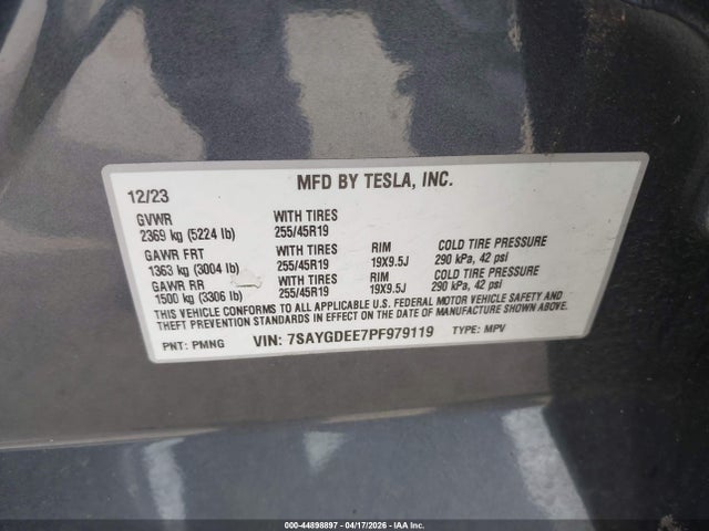 Продаж на аукціоні авто 2023 Tesla Model Y Awd/long Range Dual Motor All-wheel Drive, vin: 7SAYGDEE7PF979119, номер лоту: 44898897