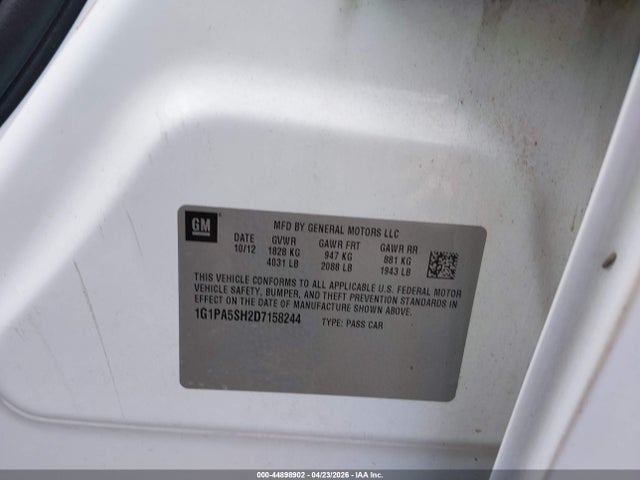 44898902 :رقم المزاد ، 1G1PA5SH2D7158244 vin ، 2013 Chevrolet Cruze Ls Auto مزاد بيع