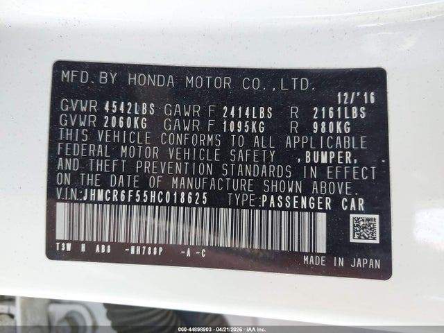 Продаж на аукціоні авто 2017 Honda Accord Hybrid Ex-l, vin: JHMCR6F55HC018625, номер лоту: 44898903